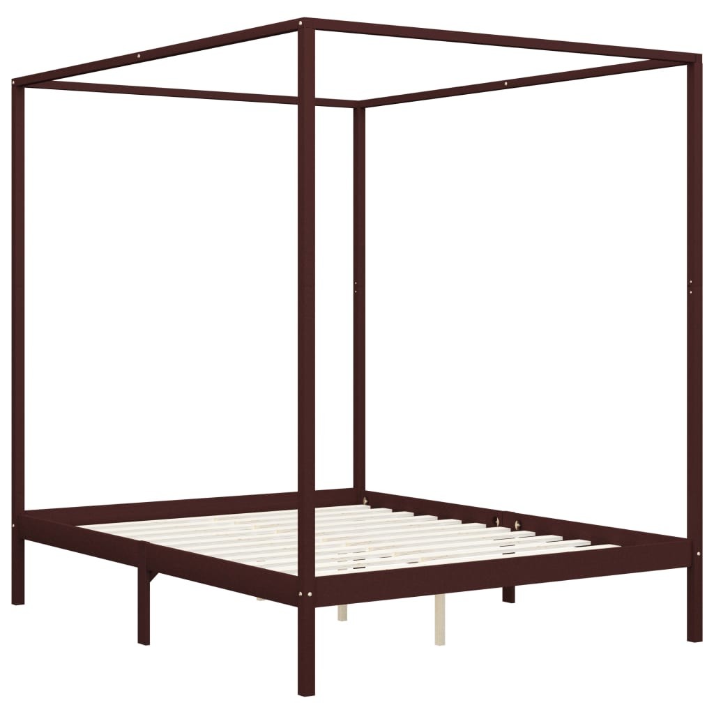 Canopy Bed Frame with 2 Drawers Dark Brown Pine Wood 160x200 cm
